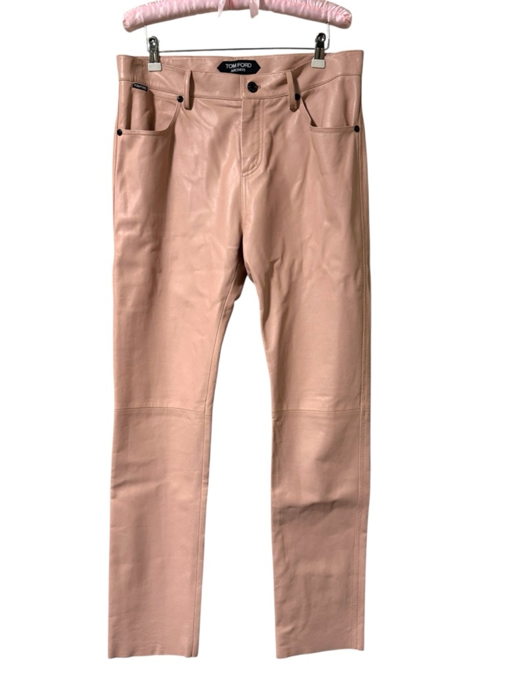 Tom Ford Archive Nude Lambskin Leather Slim-Leg Pants Size 40 IT